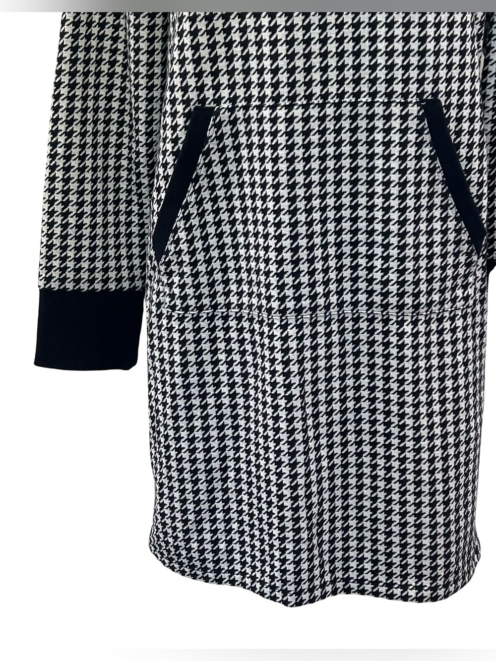 Tommy Hilfiger Houndstooth Hoodie Dress Black White Logo Pocket Medium - Picture 5 of 13
